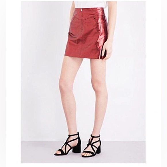Sandro Red Metallic Sheep Leather Mini Skirt Size: 3 - Picture 12 of 14